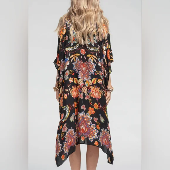 Bohemian Moroccan & Floral Print Kimono w/ Side Slits - Rich Deep Colors - Picture 5 of 5